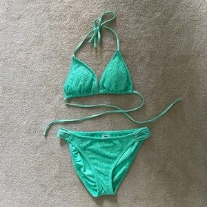 Bright turquoise lace triangle string bikini